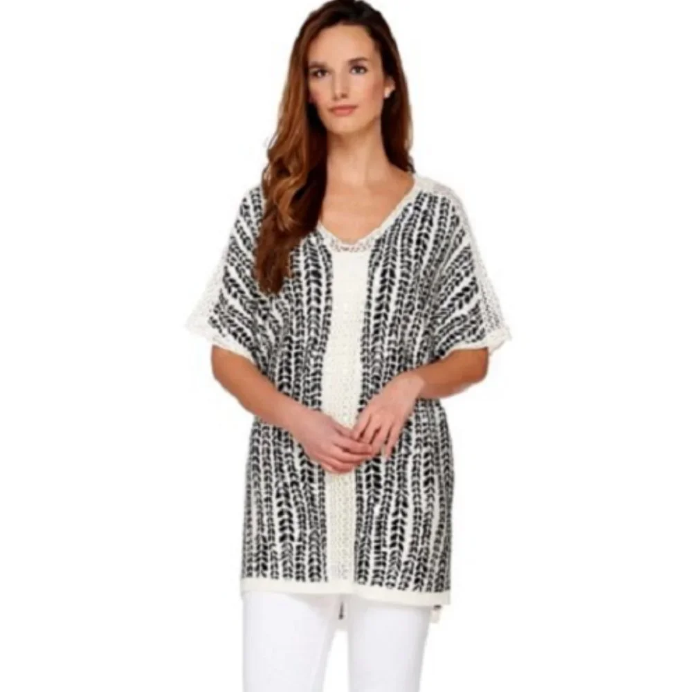 C Wonder Jacquard Knit Short Sleeve Sweater Poncho - Picture 1 of 8